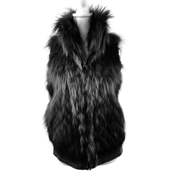 BLACK SILVER FOX VEST W/ LEATHER - Picture 7 of 8